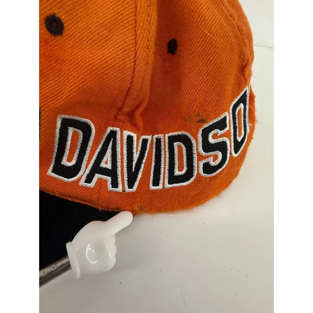 Harley Davidson Vintage 90s Snapback Hat Distressed Biker Orange Black Wool READ